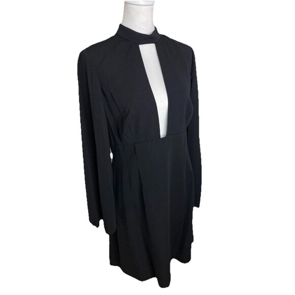 NWT Jill Stuart Black Midi Deep V Mock Bell Long Sleeve Dress Size 10 $300 - Picture 5 of 10